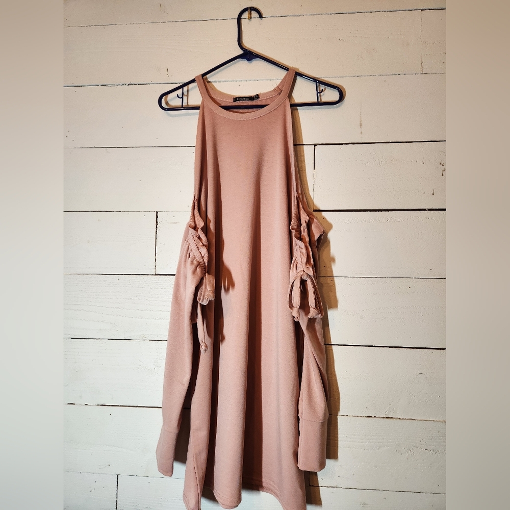 Boohoo Pink Cold Shoulder Blouse Tie Details